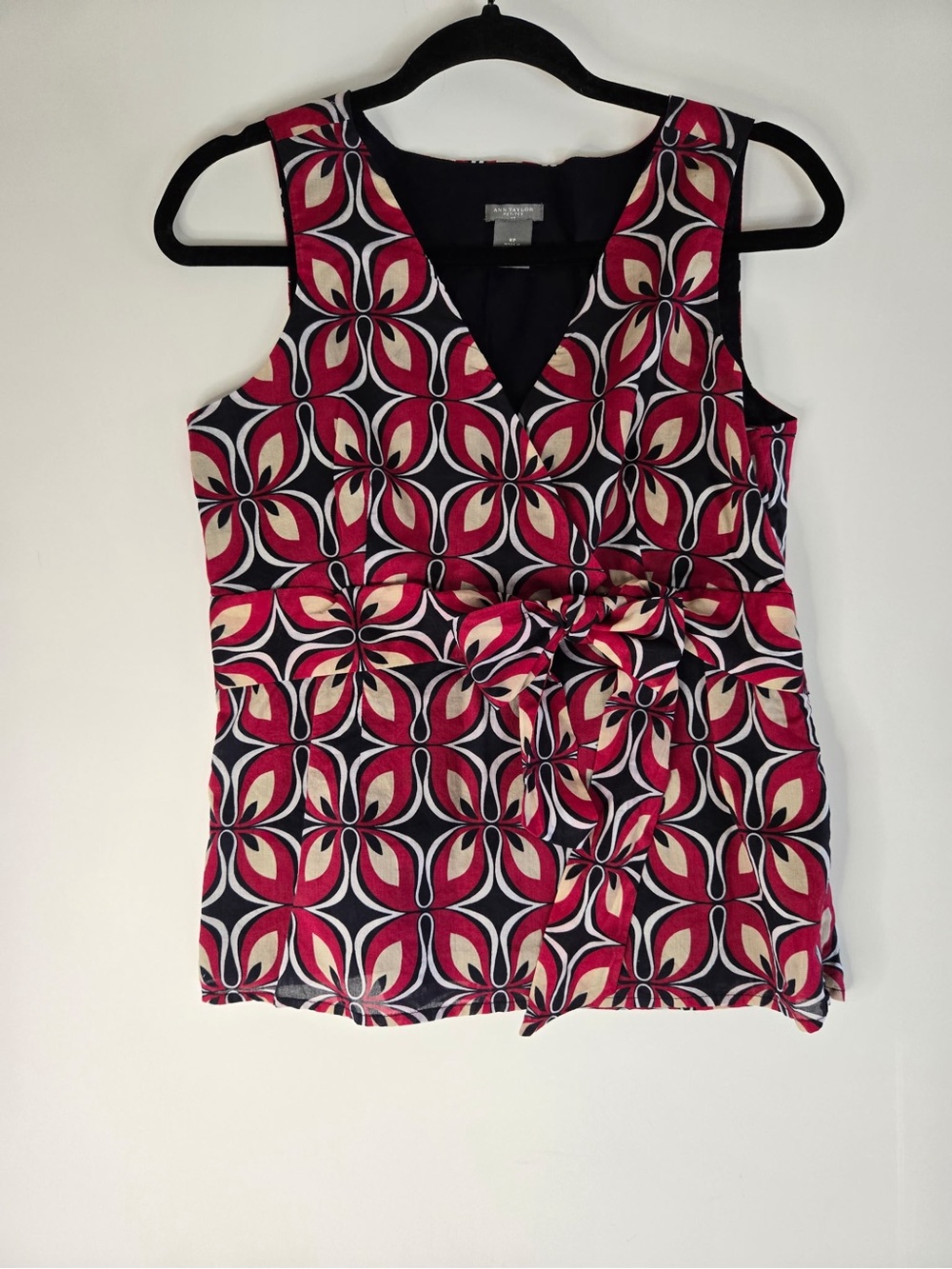 Ann Taylor Pink Black Cream Geometric Tie-Waist Camisole